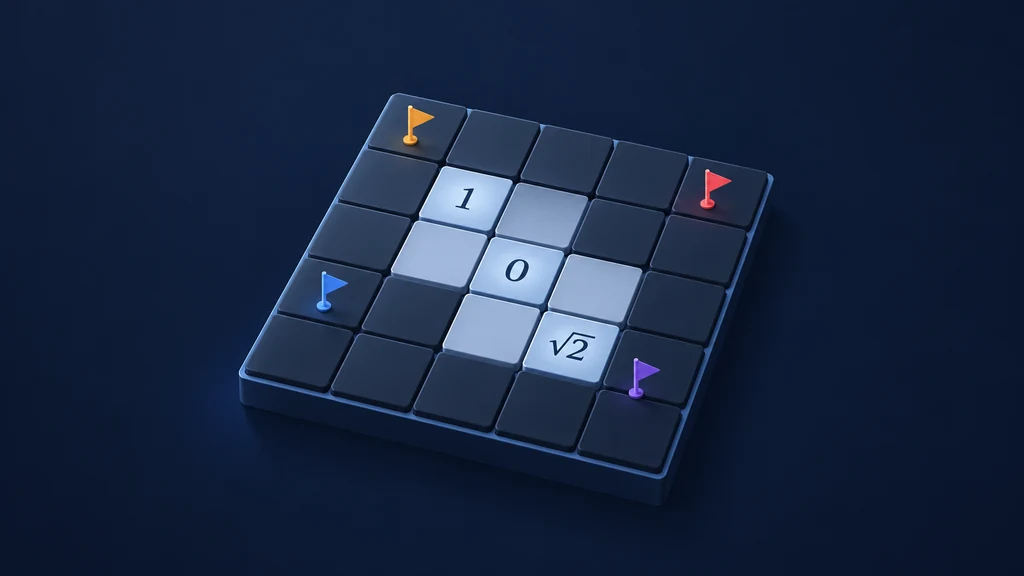 四色旗帜与复数线索棋盘的简约项目插画